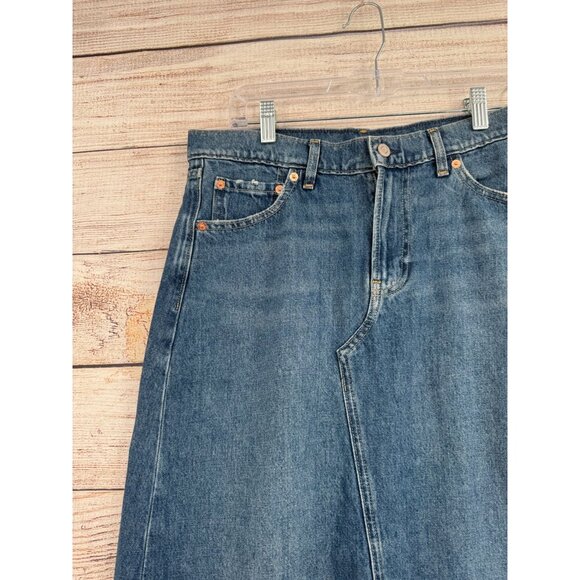 Gap Front Split Frayed Bottom Maxi Denim Skirt Women's 10P/30 Blue Medium Wash - Picture 3 of 13